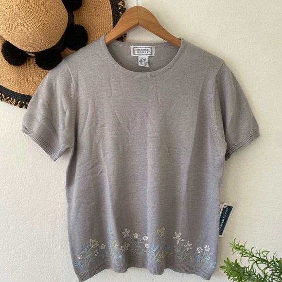 Vintage Jennifer Moore Gray Floral Embroidered Top NWT Grandmacore Cottagecore - Picture 1 of 11
